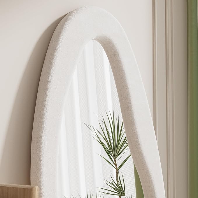 Wavy Floor Mirror, Irregular Full Length Mirror, 63"x24" Full Length Standing Mirror, Flannel Frame Mirrors Floor Length, Hanging or Leaning Wall Mounted Mirrors for Bedroom, No Stand (White)