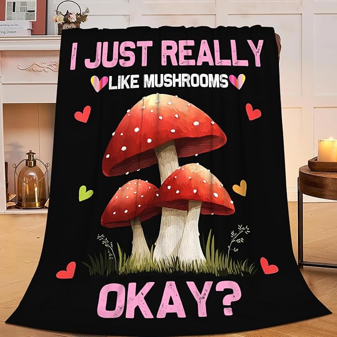 Red Mushroom Blanket for Girls Women Boys Men Adults Kids Soft Cozy Fleece Mushrooms Lovers Throw Blankets Gifts Warm Flannel Plush Lightweight Decor for Couch Bed Sofa 80"X60"