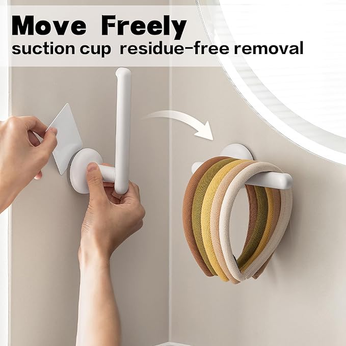 Suction Cup Headband Holder – Wall Mounted Hair Tie & Scrunchie Organizer for Bathroom Vanity, No-Drill Adhesive Hair Accessories Storage for Girls and Women, White-1PCS