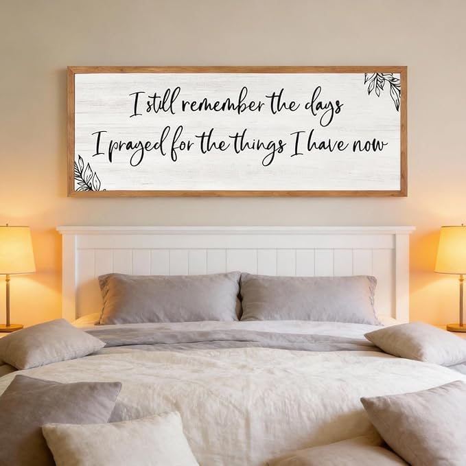 I Still Remember the Days Framed Wall Art - 40x15 Inch Wooden Inspirational Quote Sign, Gratitude & Faith-Inspired Home Decor for Living Room Bedroom Entryway, Natural