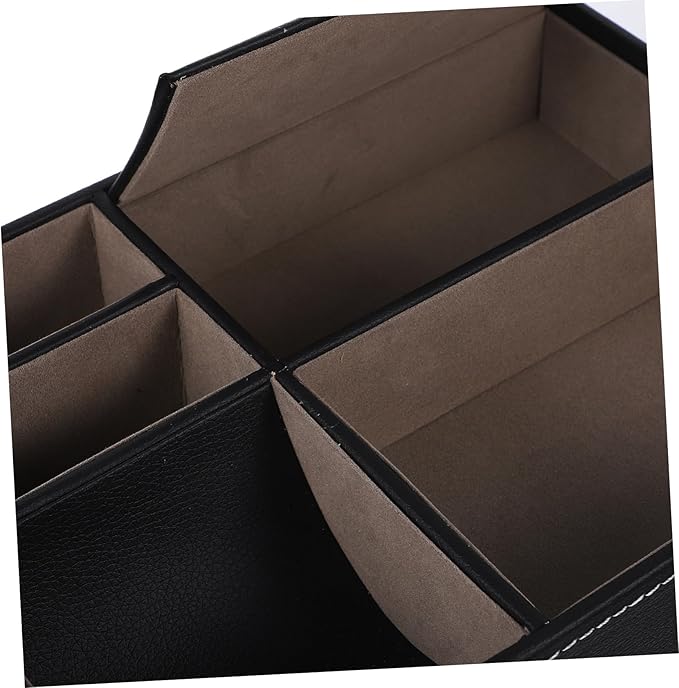 Beaupretty Faux Leather Nightstand Organizer Tray for Jewelry and Watches Multi Compartment Storage Box for Rings Necklaces Phone Wallet Bedside Dresser Black Bedside Table Organizer for Men