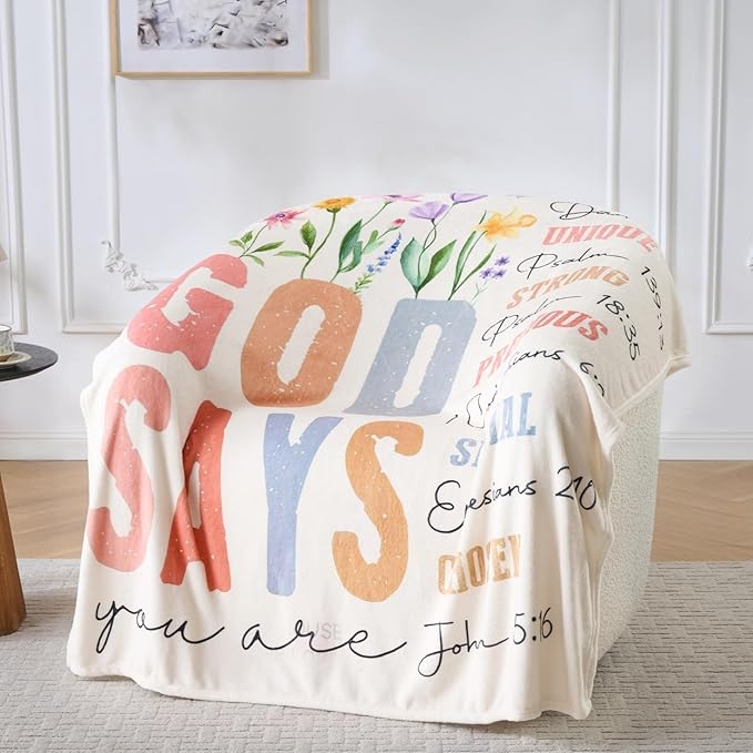 Christian Gifts for Women – “God Says You are” Scripture Throw Blanket with Bible Verses, Inspirational Religious Fleece Blanket for Mom Wife Sister Friends, Soft & Cozy, 50x60