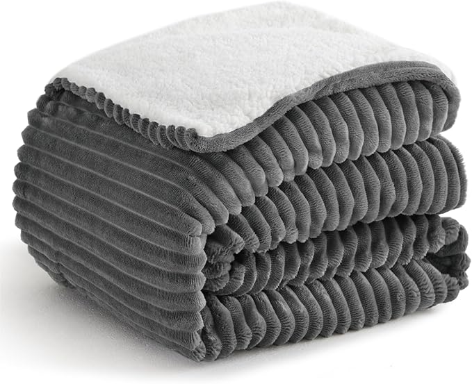 Sherpa Blankets Queen Size - Fleece Queen Blanket for Bed, Soft and Warm Throw Blanket for Winter, 90" x 90", Grey