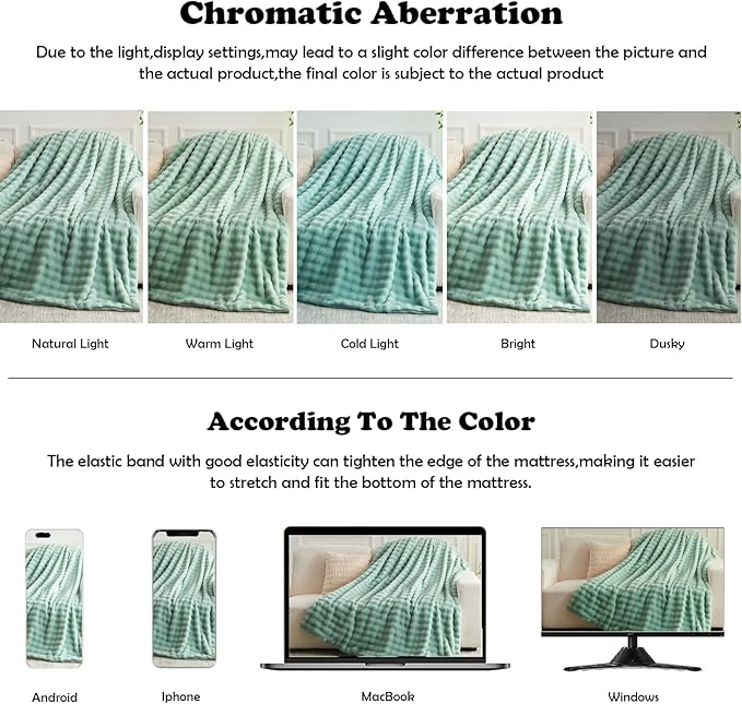 NEWCOSPLAY Faux Fur King Blanket Sage Green Bubble Blanket Thick Warm Soft for Couch Sofa Bed 550GSM (New Sage Green, King(90"x110"))