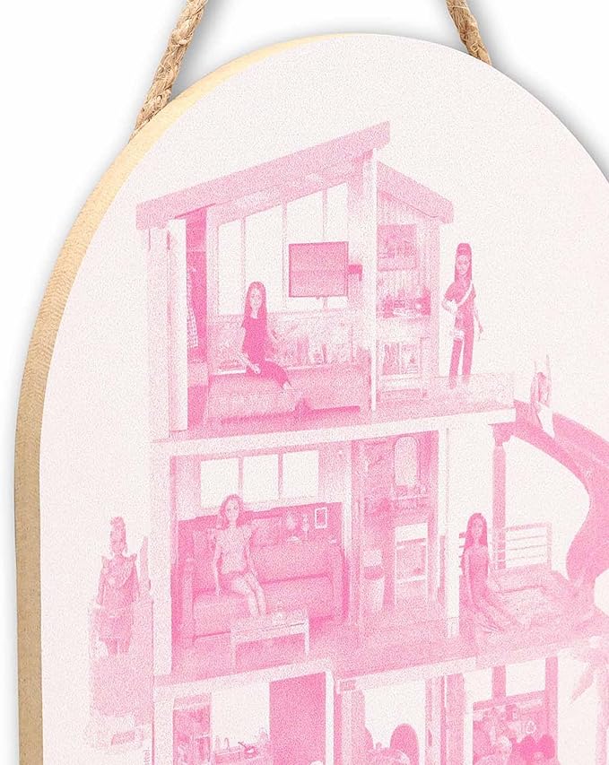 Mattel Barbie Dreamhouse Hanging Wood Wall Decor - Pink Barbie Sign for Kids' Bedroom or Play Room