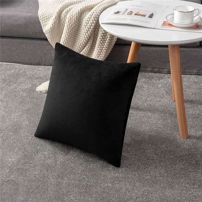 DEZENE Throw Pillow Covers 20x20 Black: Pack of 2 Cozy Soft Velvet Square Modern Luxury Decorative Throw Pillow Cases for Sofa Couch Living Room Bed Home Decor