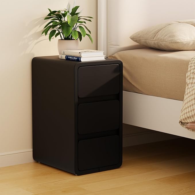 AQIMUELE Narrow Bedside Table,Narrow Night Stand with Drawers,Small Night Stand with Leather Surface for Bedroom