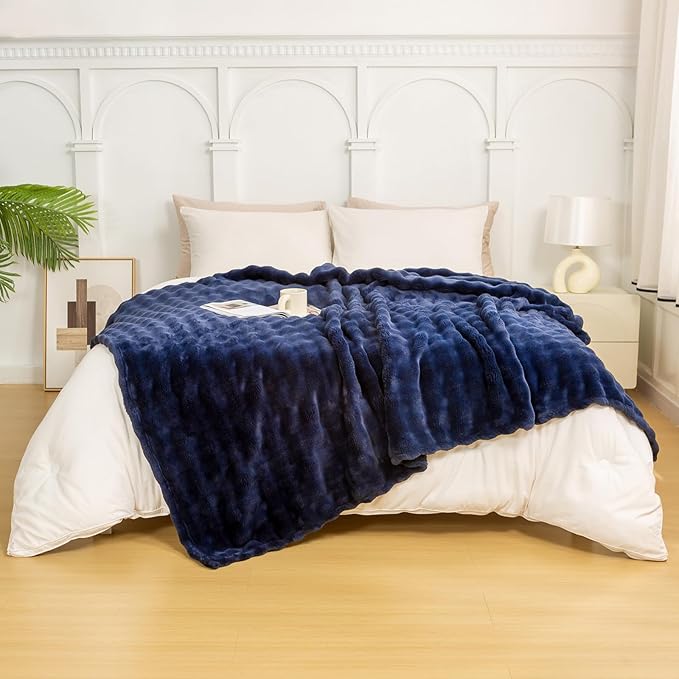 YUSOKI Luxury 3D Bubble Light Weighted Throw Blanket 1.8lb,All Ages,Home Decoration, (Navy,50 * 60inches)