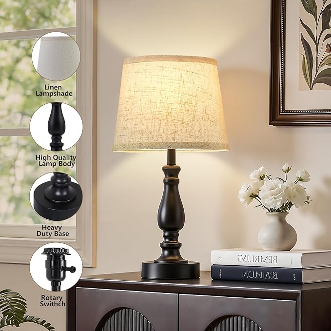 Table Lamp Set of 2-19" Small Bedside Lamps Modern Lamp for Bedroom Living Room Lamps for Night Stands - Desk Lamps for Home Office End Tables Nightstand Lamps with Beige Linen Shades