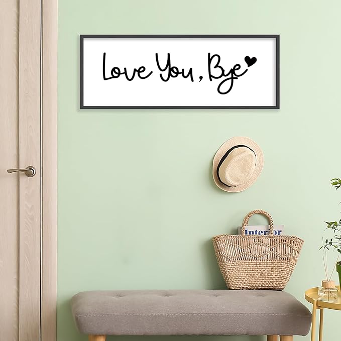 YWJKWLGS Farmhouse Wall Art Decor - Oversized 32x12 Inch Love You, Bye Door Sign for Entryway & Mudroom | Premium Wood Framed, The Last Thing They See Before Leaving Home (Rustic Black)