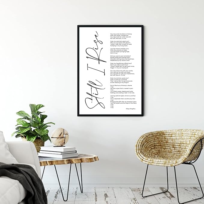 Maya Angelou Quotes Wall Art Canvas Still I Rise Poster Black Art Wall Decor Motivational Posters Inspirational Quotes Wall Art Black Woman Picture for Office Artwork Decor 16x24 Inch Unframed