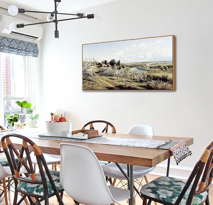DJSYLIFE Framed Canvas Wall Art Vintage Apple Blossoms Wall Picture Rustic Nature Landscape Painting Canvas Print Large Countryside Farmhouse Artwork Home Living Room Bedroom Decorations 20"x40"