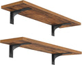 HOOBRO Floating Shelves for Wall, 15.4" Wall Mounted Shelves Set of 2, Hanging Storage Shelf with Metal Brackets, Wooden Shelf for Living Room, Bedroom, Bathroom, Rustic Brown and Black BF42BJP201G1