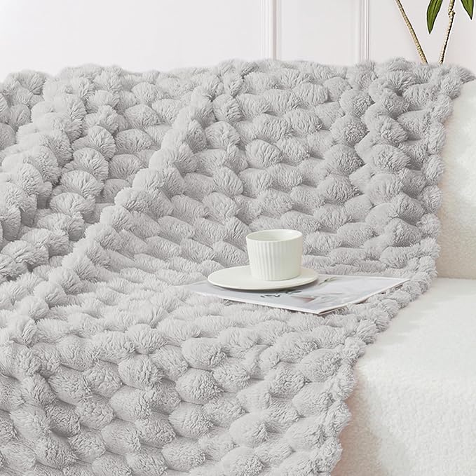 Whale Flotilla Throw Blanket for Couch with Jacquard Pattern, Fuzzy Soft Cozy Exquisite Blankets for All Season, Warm and Fluffy, 50x60 Inch, Light Grey