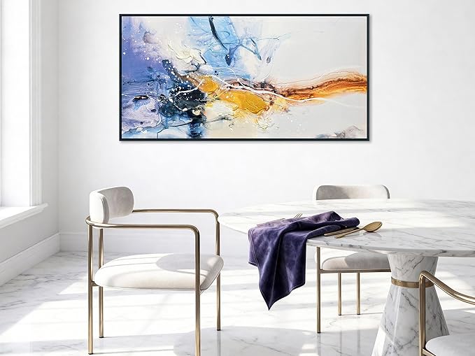 Ardemy Framed Abstract Wall Art 40"x20" - Blue Purple Gold Textured Canvas Painting, Modern Framed Artwork for Living Room, Bedroom, Home Office & Dining Room Decor