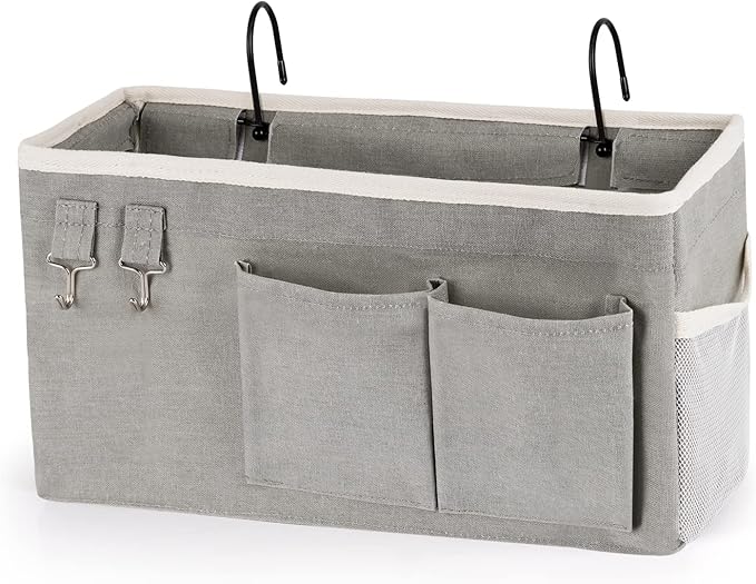 Bedside Caddy Bedside Storage Bag Hanging Organizer for Bunk Hospital Beds Dorm Rooms Bed Rails Can be Placed Books Mobile Phones Keys Water Bottle (Grey)