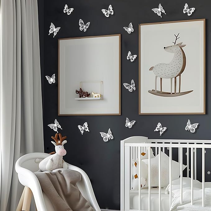 72pcs White Butterfly Wall Stickers, 3D Butterfly Decorations for Birthday Wedding Party Decorations, Cake Room Table Decorations, Removable Stickers
