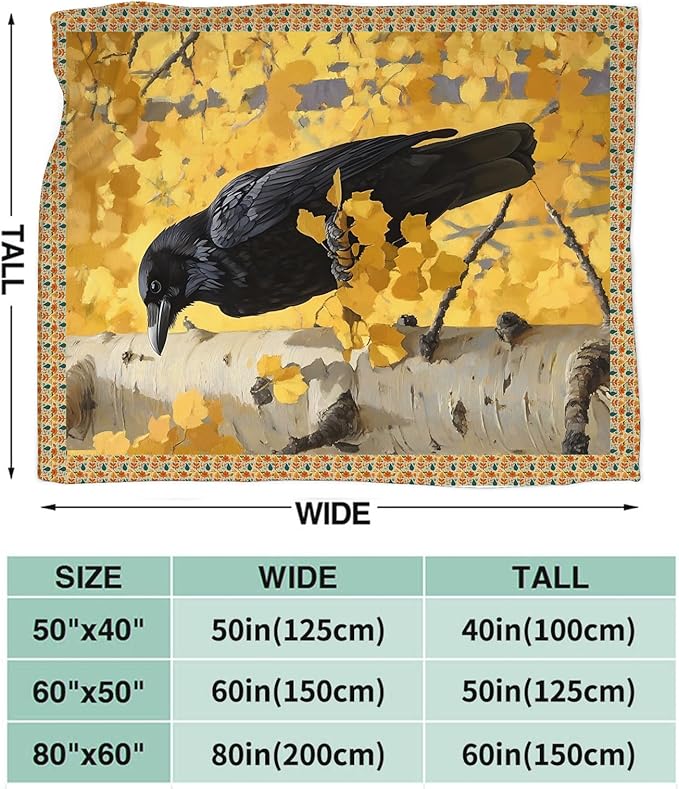 Crow Blanket for Girls Women Boys Men Adults Kids Soft Cozy Fleece Raven Throw Blankets Gifts Warm Flannel Plush Lightweight Decor for Couch Bed Sofa 60"X50"