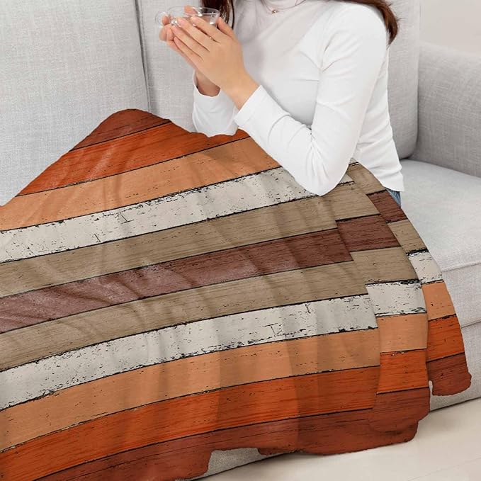 Farmhouse Burnt Orange Brown Throw Blanket, Soft Fluffy Fuzzy Blankets & Throws for Bed/Couch, Vintage Country Wooden Lightweight Warm Blankets for Women Christmas Decor 50"x60"