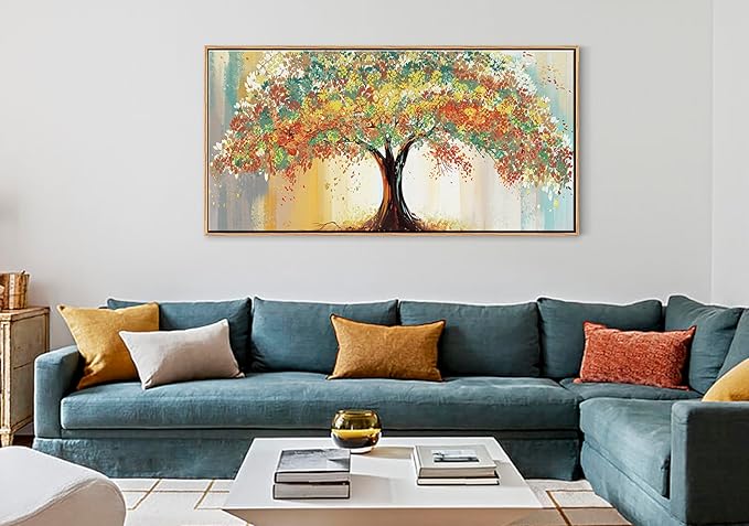 Framed Abstract Tree Canvas Wall Art Extra Large Colorful Tree Painting Print Modern Artwork for Living Room Bedroom Office Decor Home Decorations 24" x 48"