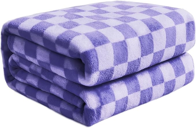 FY FIBER HOUSE Checkered Flannel Fleece Throw Blanket Queen Size Soft Cozy Checkerboard Grid Print Chessboard Gingham Pattern Blankets for Bed Couch Sofa, 90"x90", Periwinkle Blue