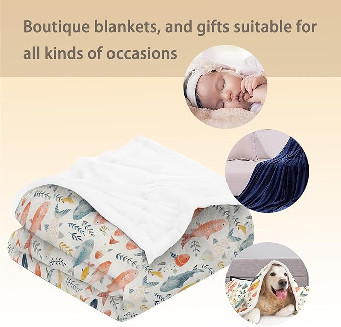 Watercolor Fish Blanket | Soft Warm Fuzzy Lightweight Flannel Throw Blanket Perfect for Couch, Bed, Decor, Travel & Outdoor Use, Cozy Blankets for Adults Kids Women Girls 80×60 in