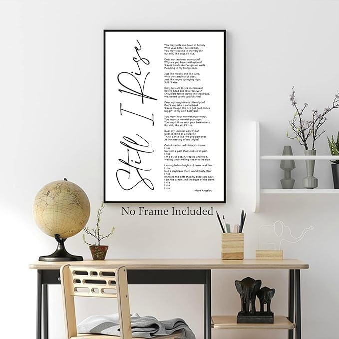 Maya Angelou Quotes Wall Art Canvas Still I Rise Poster Black Art Wall Decor Motivational Posters Inspirational Quotes Wall Art Black Woman Picture for Office Artwork Decor 16x24 Inch Unframed
