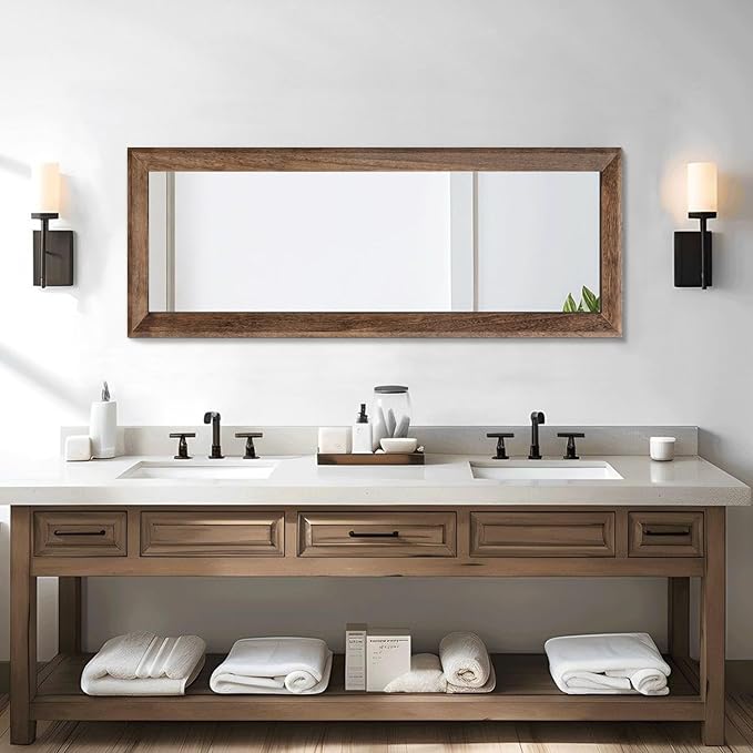 AAZZKANG Hanging Mirror Full Length Vintage Large Mirrors Wooden Framed 43"x14" for Bedroom Living Room Bathroom Entryway Wall Mounted Vertically or Horizontally