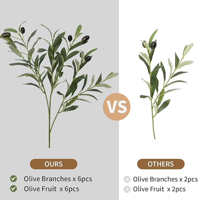 Leftover 6PCS 18Inch Faux Olive Branches for Vase,Artificial Olive Tree Branches,Fake Plants,Greenery Stems,Eucalyptus Stems,Green Leaves for Centerpieces Decoration,Home Decor,Coffee Table Decor