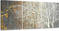 Yihui Arts Brown Canvas Wall Art - Tree Couples Paintings with Gold Foil - 3 Panels Abstract Forest Pictures for Farmhouse Bedroom Bathroom Living Room Decor