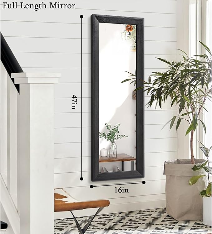 AAZZKANG Full Length Mirror with Wood Framed Modern Large Wall Mirrors 47"x16" Rectangle for Bedroom Living Room Bathroom Dressing Room Entryway Black