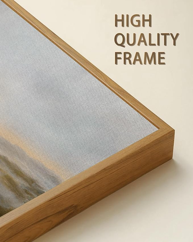 SHENIFY Vintage Framed Wall Art Rustic Foggy Mountain Landscape Scenery Home Decor Retro Wilderness Decorations for Farmhouse Bedroom Ready to Hang Wall Artwork - 8x16in Natural Framed