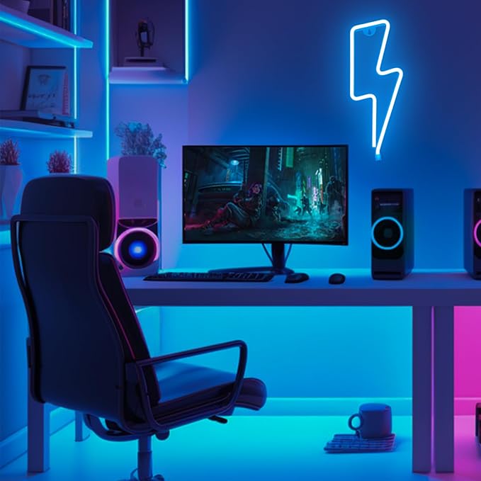 Neon Signs Lightning Bolt Neon Light Sign for Wall Decor, Battery or USB Powered Led Lightning Light Neon Sign for Bedroom Kids Room Birthday Party Wedding Home Decorations
