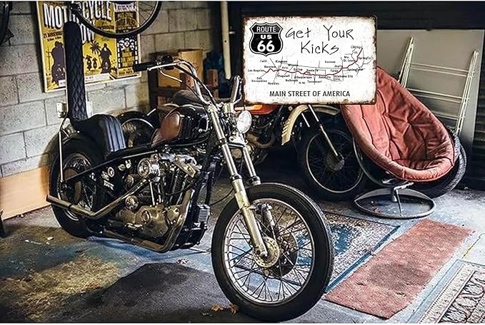 Vintage Metal Signs Route 66 Map Car Room for Boys Garage Tin Signs Funny Wall Art Decor for Man Cave Bedroom