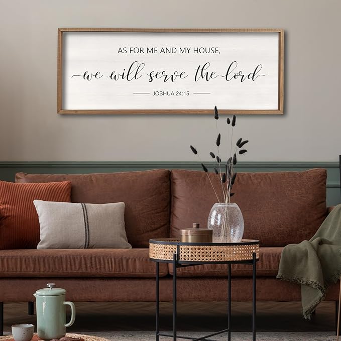 comurdyo Christian Scripture Wall Decor As For Me And My House We Will Serve The Lord Sign 32×12 Inch Joshua 24:15 Bible Verse Plaque for Bedroom Above Bed Large Wood Framed Wall Art (Wood)