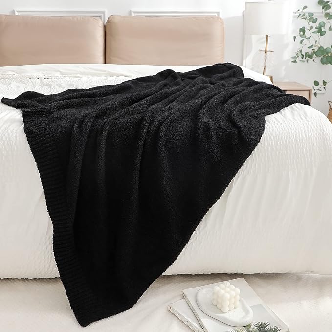 bearberry Super Soft Fluffy Throw Blanket Lightweight Cozy Warm Throw Blankets for Couch Bed Sofa All Season (Black, 53”x71”)