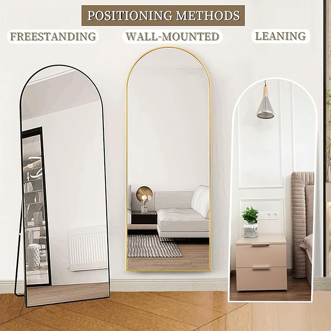 OGCAU Full Length Mirror, 65"x22" Arched Full Body Mirror, Hanging, Leaning or Standing, Wall Mounted for Bedroom Living Room, Black
