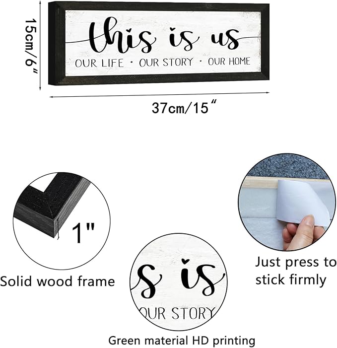 This is Us Our Life Our Story Our Home Wall Decor:Rustic Family Signs Wall Decor for Living Room Inspiration Wall Art Farmhouse Country Family Plaques for Home Entryway Decor Framed 6" x 14.5"