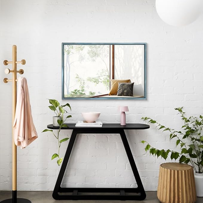 AAZZKANG Bathroom Mirror Large 28"x20" Modern Hanging Mirrors with Aluminum Alloy Frame for Vanity Bedroom Living Room Entry Home Wall Decor