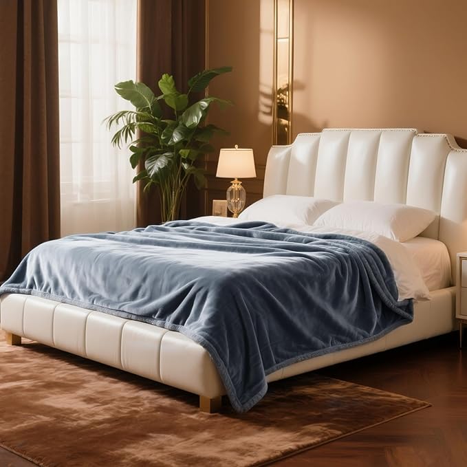 Plush Velvet Fleece Bed Blanket, Lightweight Queen Size Blanket, Soft Fuzzy Cozy Blanket for Couch (Haze Blue, Twin)