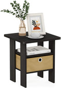 Furinno ANDREY Side Table, End Table, Night Stand with Open Shelves and Storage Bin, Bedside Table, for Living Room, Bedroom, Dark Espresso