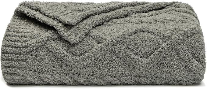 bearberry Plush Fleece Blanket Ultra Cozy & Warm Cable Knit - Machine Washable Throw for Living Room, Bedroom, Office | Lightweight Fuzzy Blanket for Adults, Kids, Pets (Grey, 50”x60”)