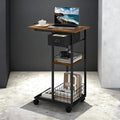 3-Tier Side Table with Wheels and 360° Rotation, C Table with Drawer, End Table for Couch, Space Saving Small Desk for Narrow Space, TV Tray, Vintage Bedside Table for Living Room, Bedroom