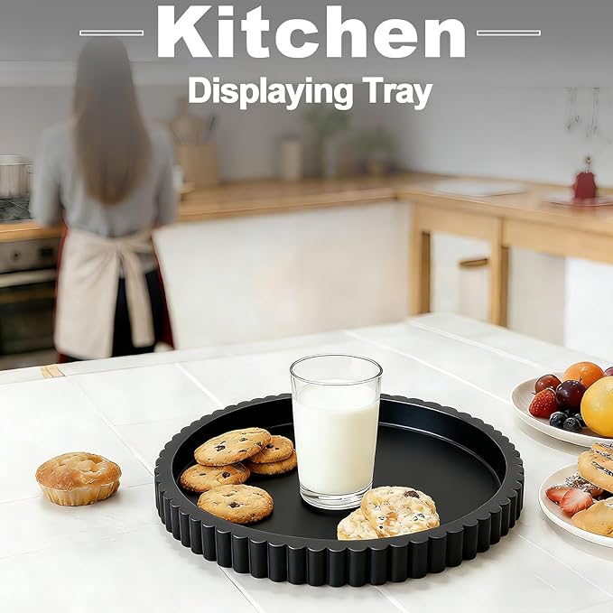Round Decorative Tray for Coffee Table Decor - Resin Modern Table Centerpieces Decorative Trays for Kitchen, Dining, Living Room, Home Decor Housewarming Gift - Black
