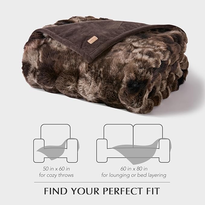 EverGrace Ultra Soft Luxury Fluffy Faux Rabbit Fur Throw Blanket, Thick Warm Bubble Throw for Bed, Cozy Plush Reversible Blankets for Couch, Chair, Sofa, Mocha Brown, 60x80 Inches