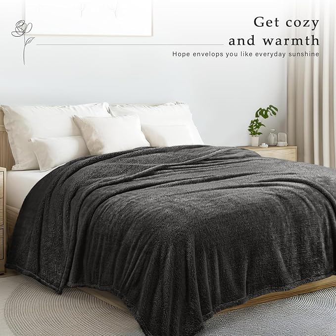 Exclusivo Mezcla Queen Size Blanket for Bed, Super Soft Velvet Plush Fleece Blankets, Fuzzy Cozy and Warm for Winter, 90x90 Inches, Dark Grey