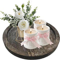 Candle Plate Holder Tray: Round Wooden Decorative Candle Plate Small Farmhouse Table Centerpiece Rustic White Wood Tealight Pillar Trays for Home Decor (Whitewash)