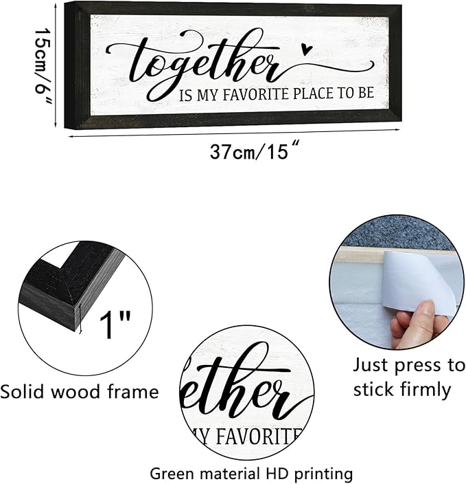 Together is My Favorite Place to Be Wall Sign: Love Quotes Wall Decor Above Bed Master Bedroom Signs for Couples Romantic Family Signs Aesthetic Farmhouse Rustic Framed Plaques 6" x 14.5"