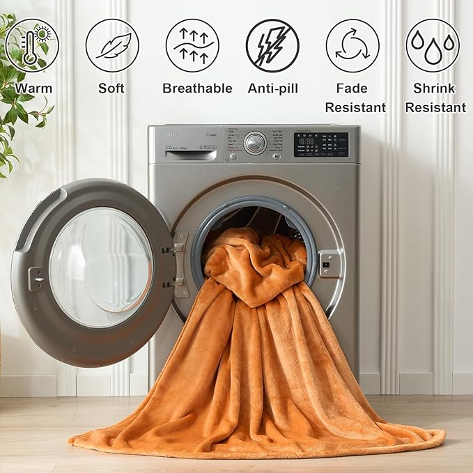 Hansleep Fleece Pumpkin Orange Twin Blanket, Super Soft Flannel Fuzzy Plush Cozy Blanket for All Seasons, Pumpkin Orange, Twin 60x80 Inches