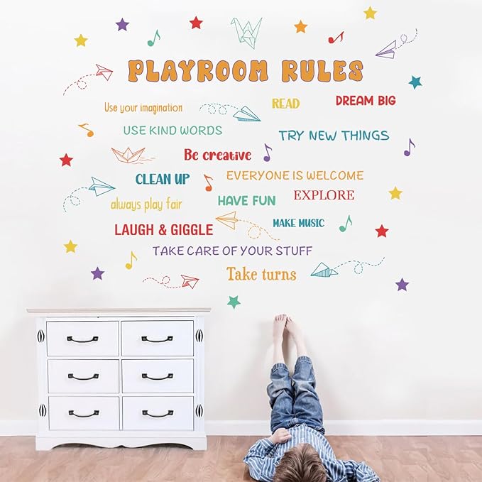 HLNIUC Playroom Wall Sticker(35”x24”) Be Creative Window Cling, Kids Inspirational Quotes Wall Stickers, Colorful Inspiring Words Art Decal, Playroom Rules Room Decals for Kids Room Living Room Decor
